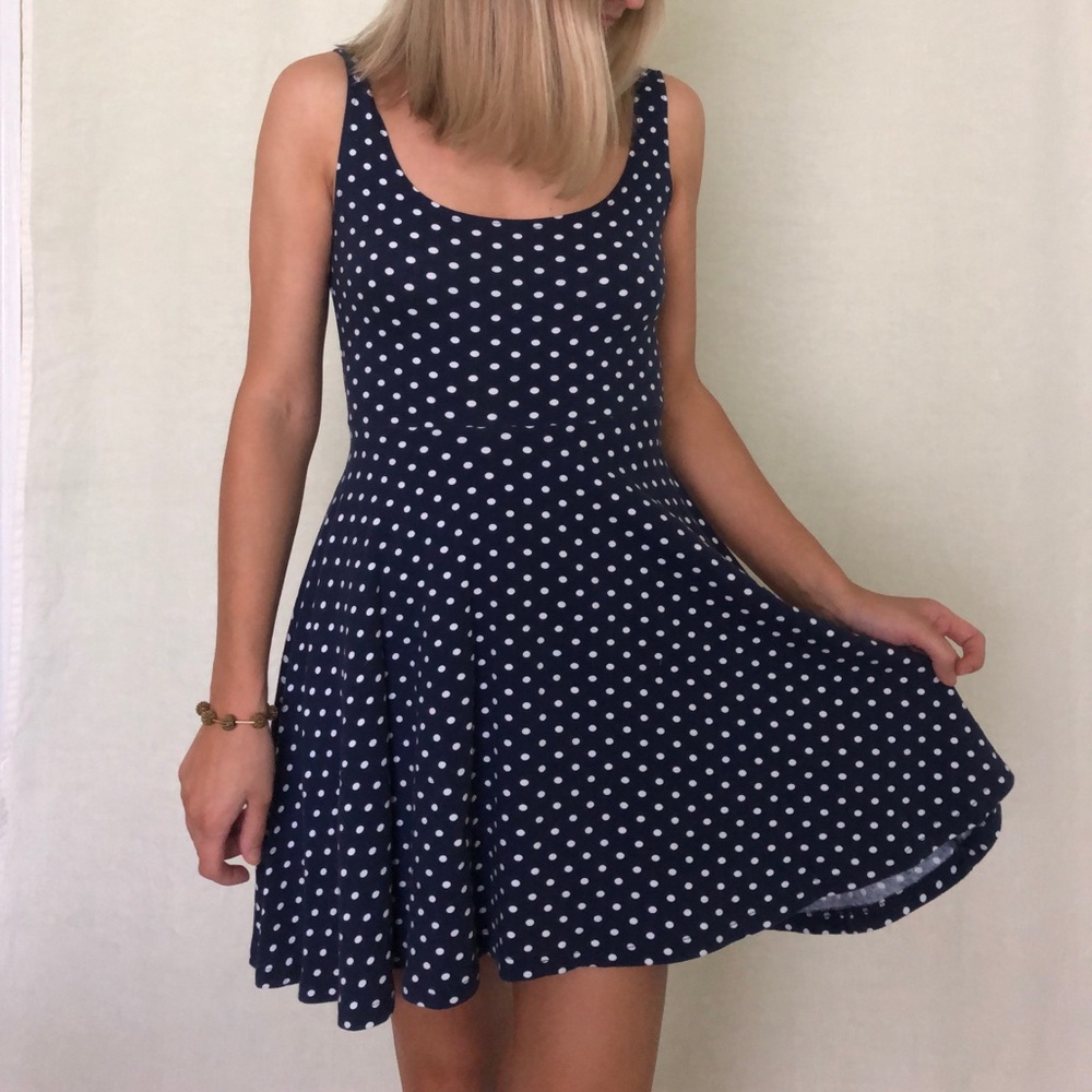 Navy Blue & White Polka Dot Dress Urban Outfitters
